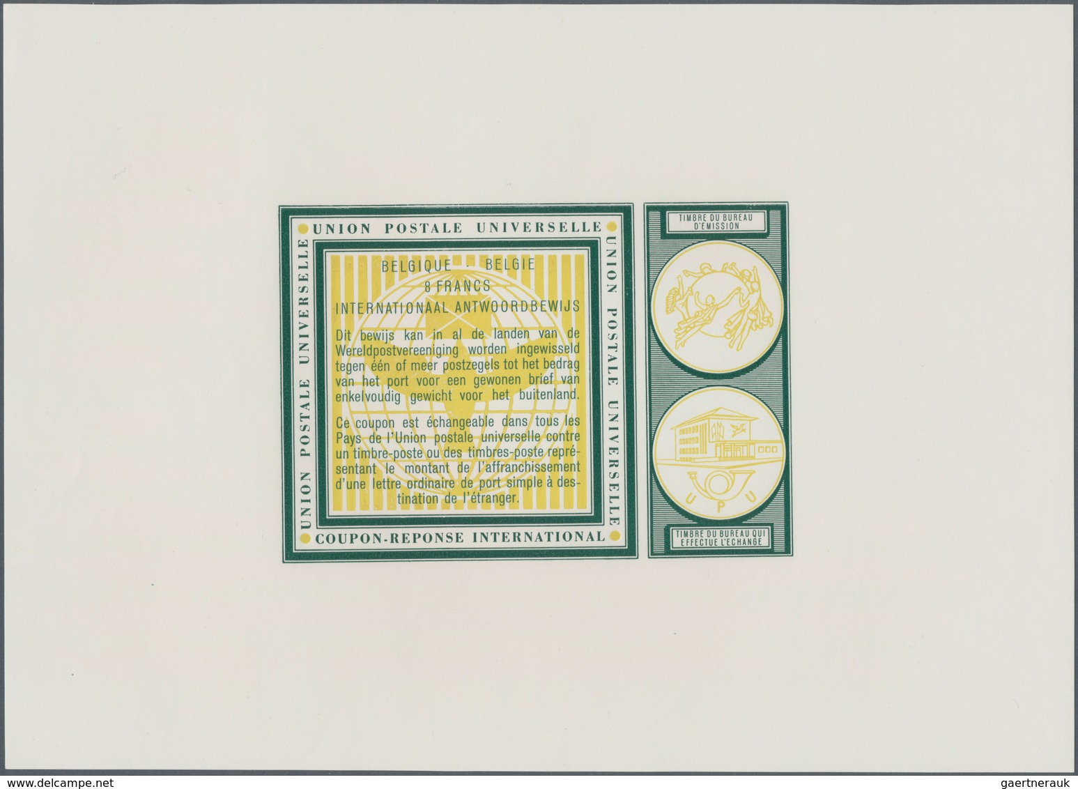 Belgien: 1966. Essay Coloured Blackish Green With Dark Yellow Background Illustrations For 8 Francs - Other & Unclassified