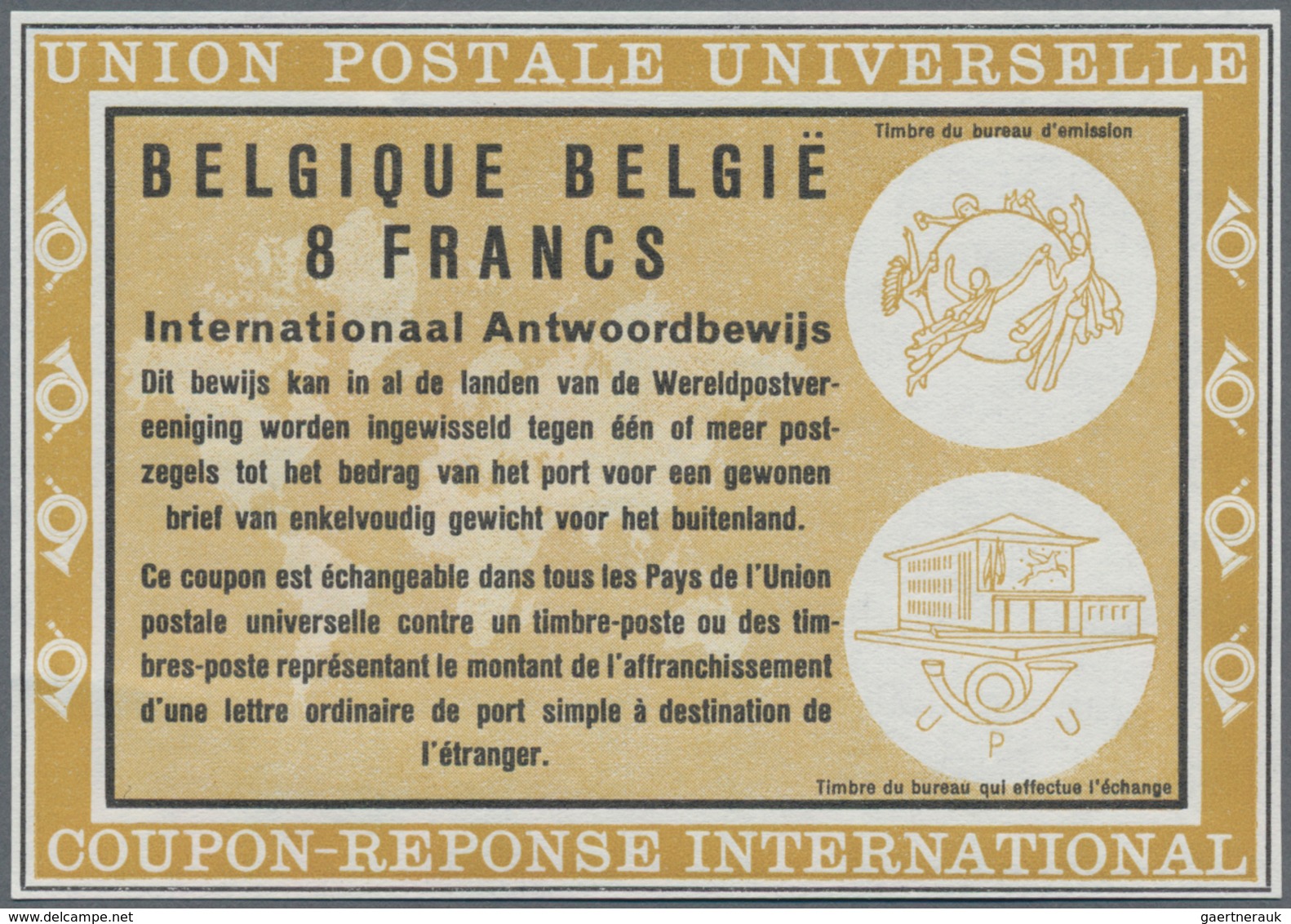Belgien: 1966. Essay Coloured Vivid Chrome Yellow For "International Reply Coupon 8 Francs" (Vienna - Other & Unclassified