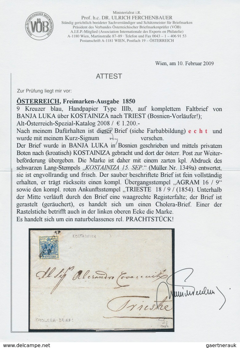 Bosnien Und Herzegowina: 1854, Entire Letter To Triest Bearing Austria 9kr. Blue Hand-made Paper, Wr - Bosnien-Herzegowina