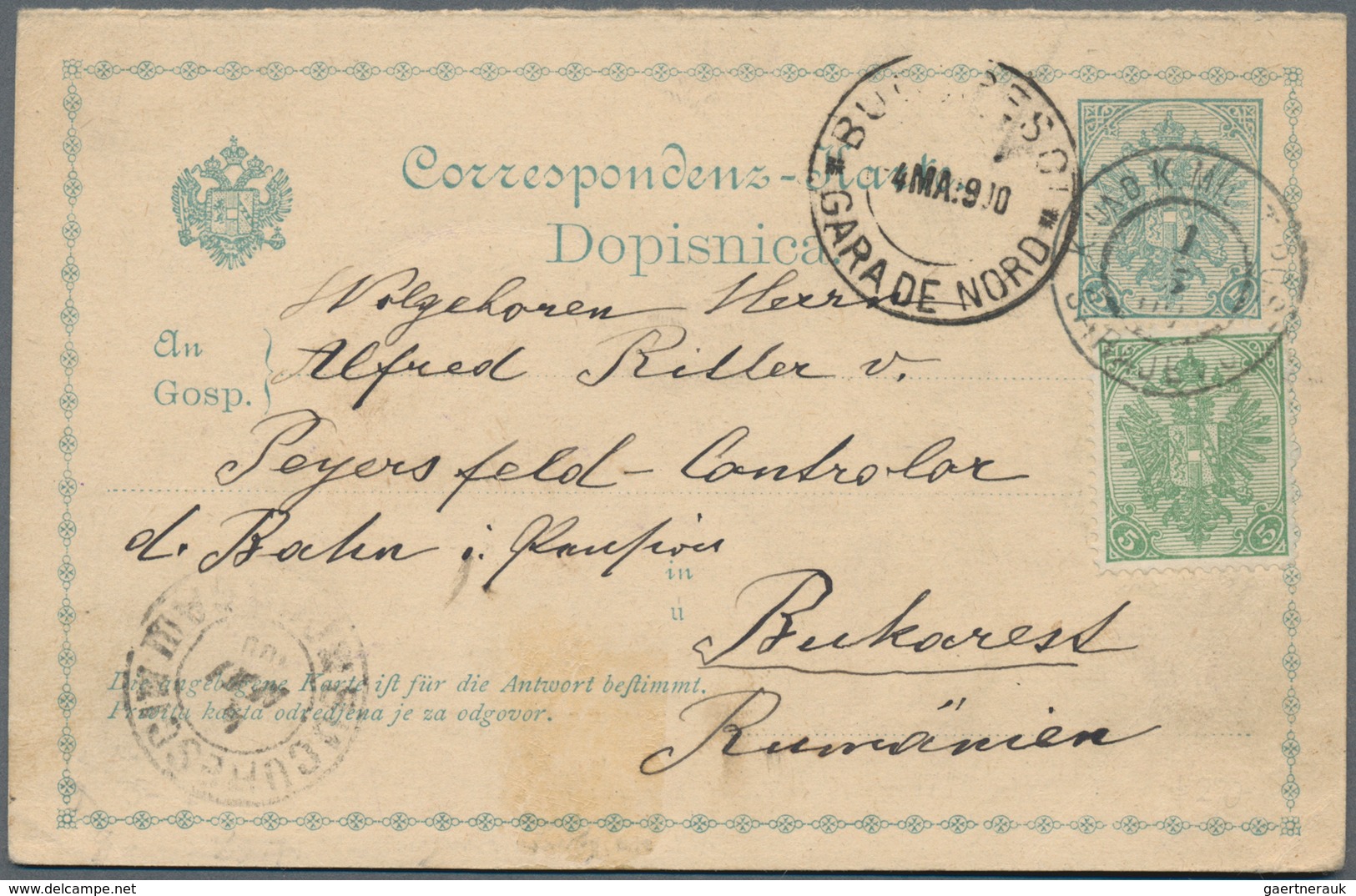 Bosnien Und Herzegowina - Ganzsachen: 1900 P/s Card 5h. Green, Uprated Similar 5h. Green, Used From - Bosnia And Herzegovina