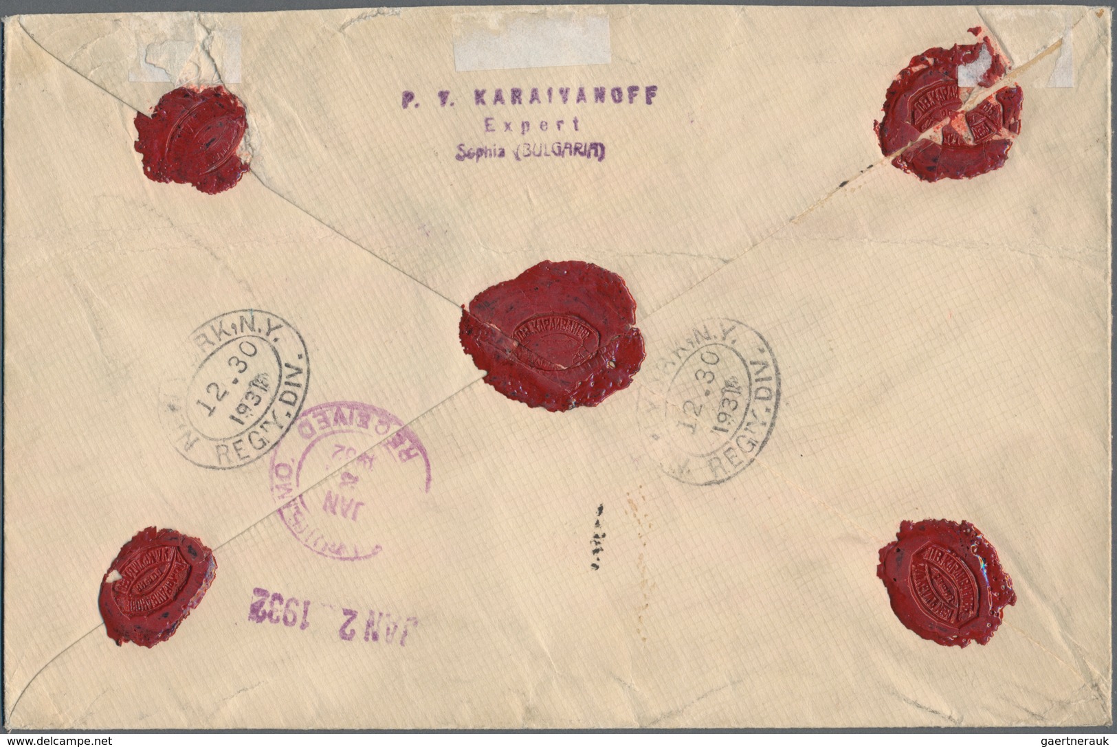 Bulgarien: 1927, Airmails, Attractive Franking Of Six Values Incl. Not Issued I+III On Registered Co - Covers & Documents