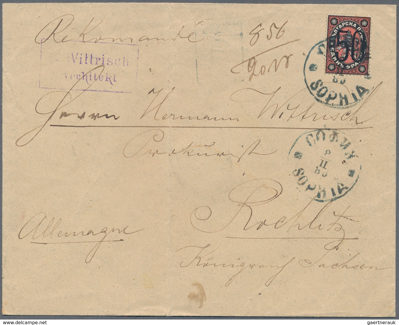Bulgarien: 1886, 50 On 1fr. Black/red In Combination With 25st. Blue/light Blue On Reverse On Regist - Cartas & Documentos