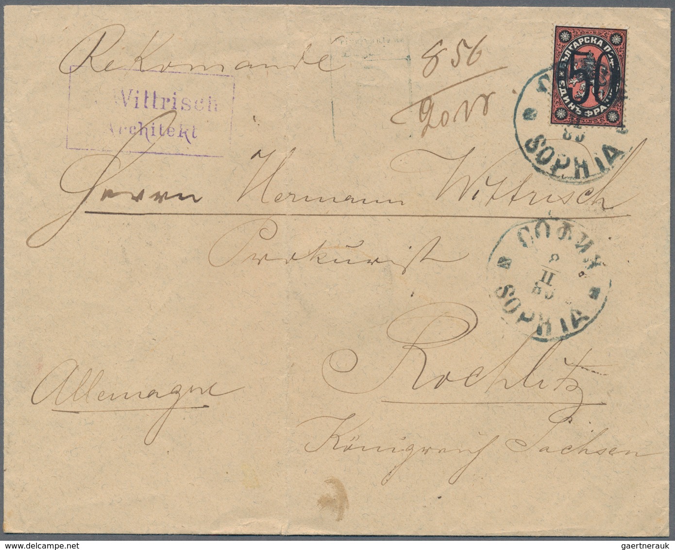 Bulgarien: 1886, 50 On 1fr. Black/red In Combination With 25st. Blue/light Blue On Reverse On Regist - Briefe U. Dokumente