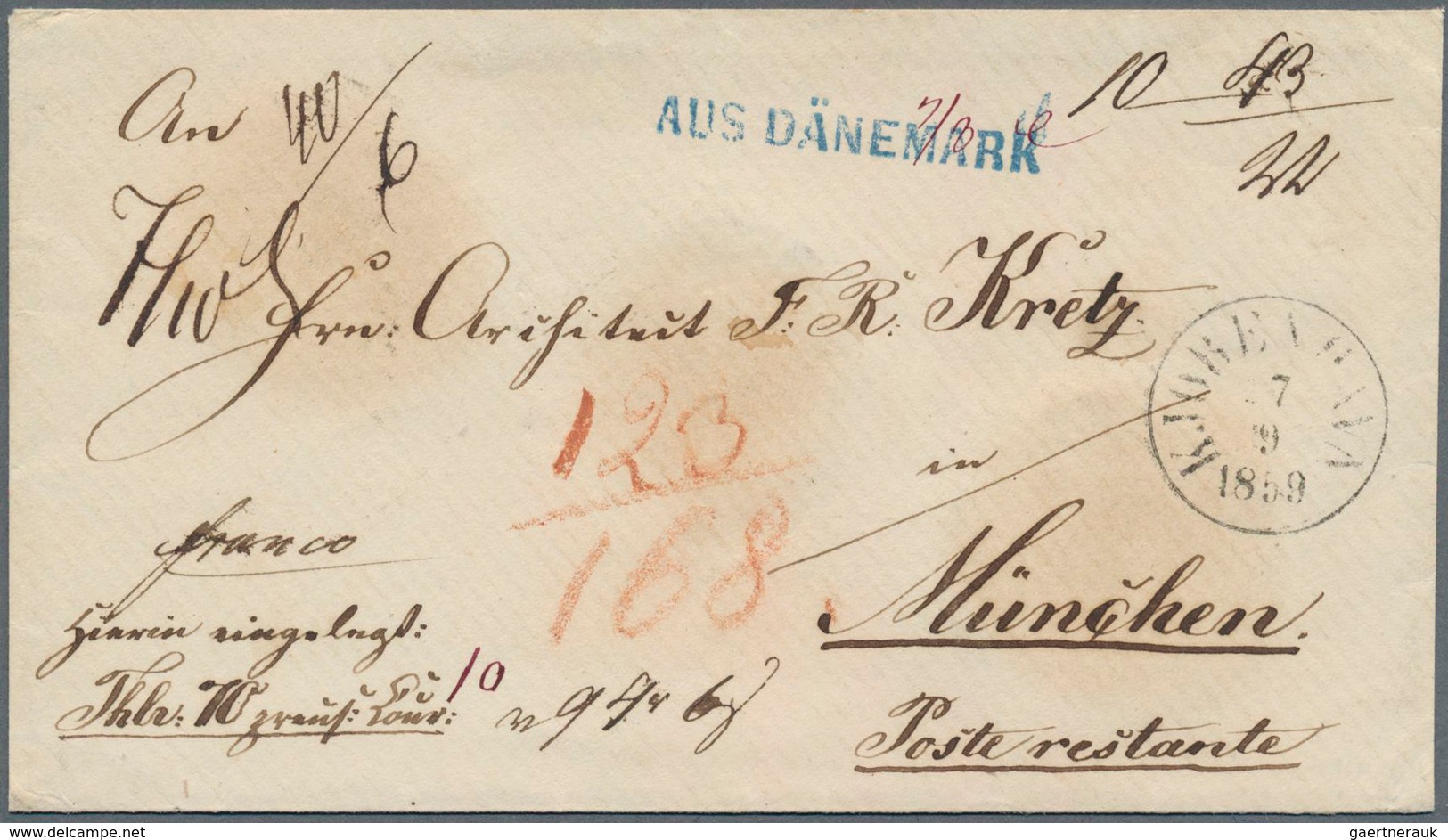 Dänemark: 1859, Stampless Sealed Value Letter From KJOBENHAVN, 7/9 1859, Sent Via Hannover's P.O. In - Sonstige & Ohne Zuordnung