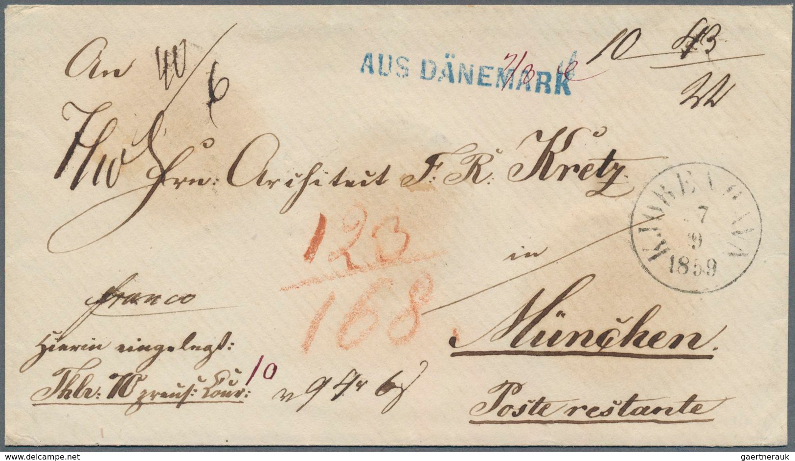 Dänemark: 1859, Stampless Sealed Value Letter From KJOBENHAVN, 7/9 1859, Sent Via Hannover's P.O. In - Other & Unclassified