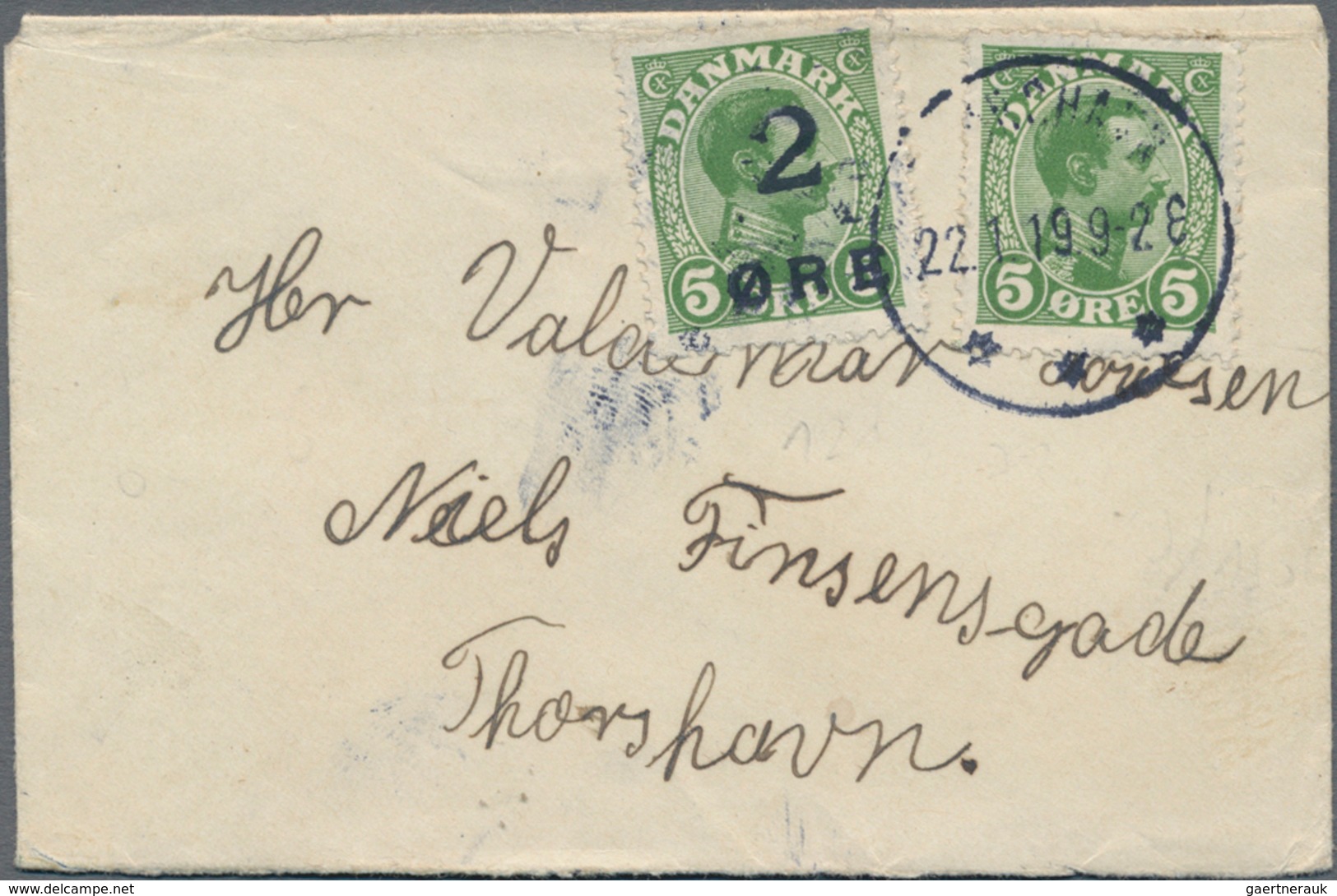 Dänemark - Färöer: 1919, 2ö. On 5ö. Green In Combination With Denmark 5ö. Green, Attractive Franking - Faroe Islands