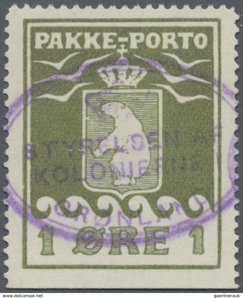 Dänemark - Grönländisches Handelskontor: 1915, 1 Ore Greenolive, Imperforated At Bottom, Violet Canc - Other & Unclassified