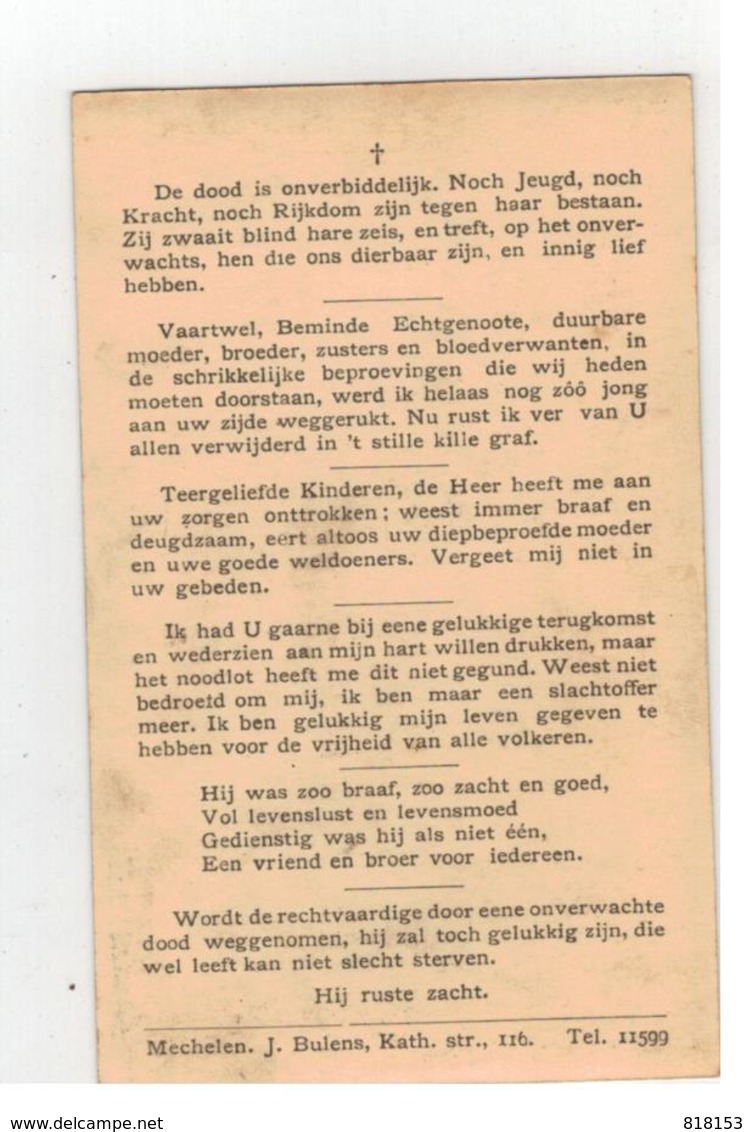 DP Ludovicus Bernardus Monnaie Geb. Baal 1910,soldaat Gesneuveld Te Coxyde 1940 ,echtg.v Maria Joseph.Somers - Godsdienst & Esoterisme