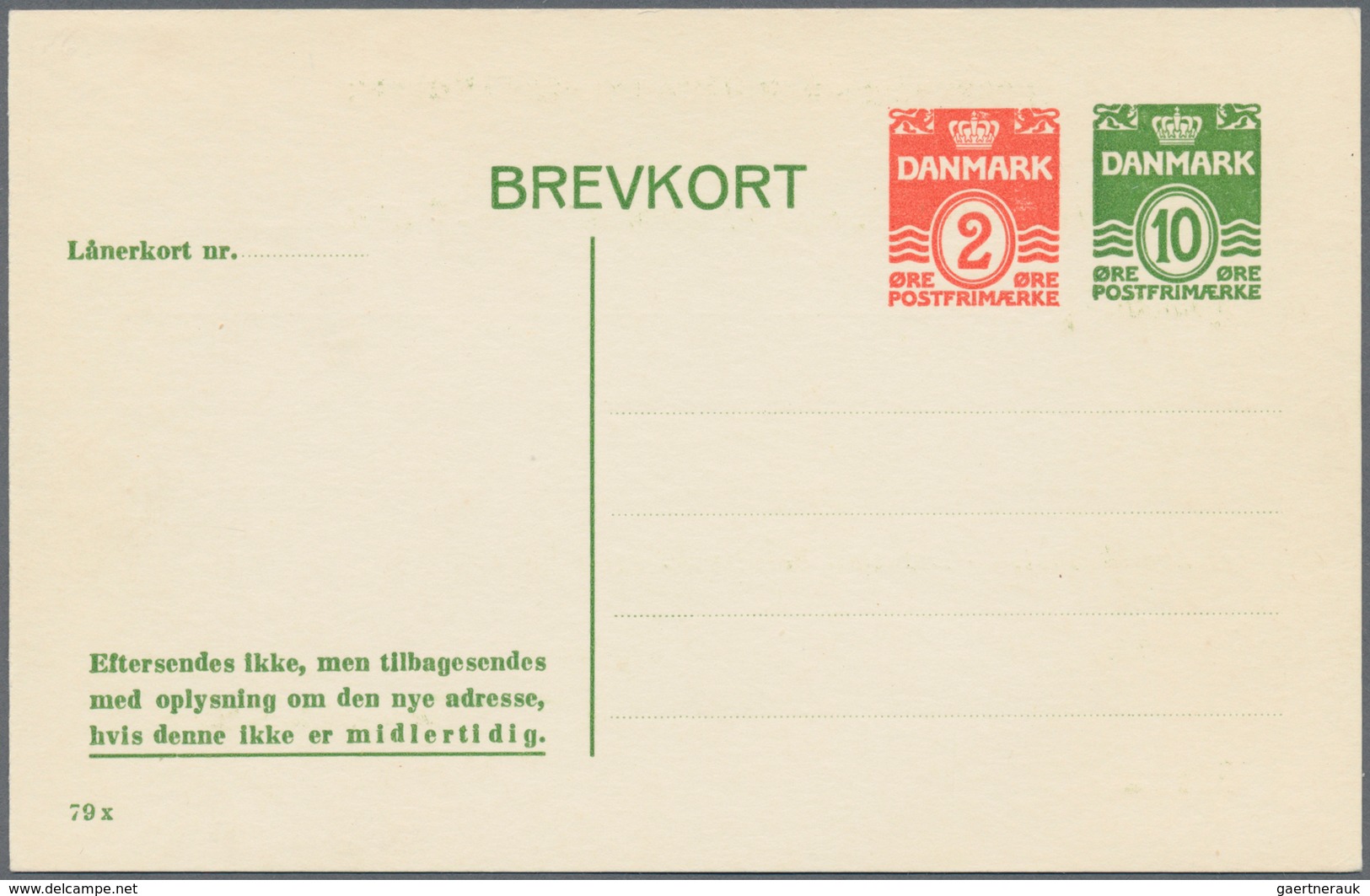 Dänemark - Ganzsachen: 1953, 10 Öre + 2 Öre Green/orange Service Postal Stationery Postcard From The - Postal Stationery