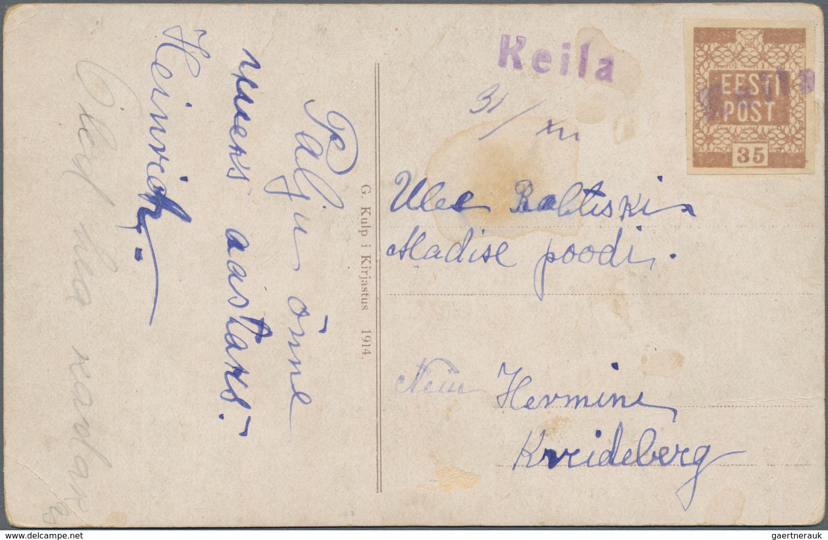 Estland: 1919, Two Picture-postcards And One Postcard With Different Provisional Postmarks, Conditio - Estonia