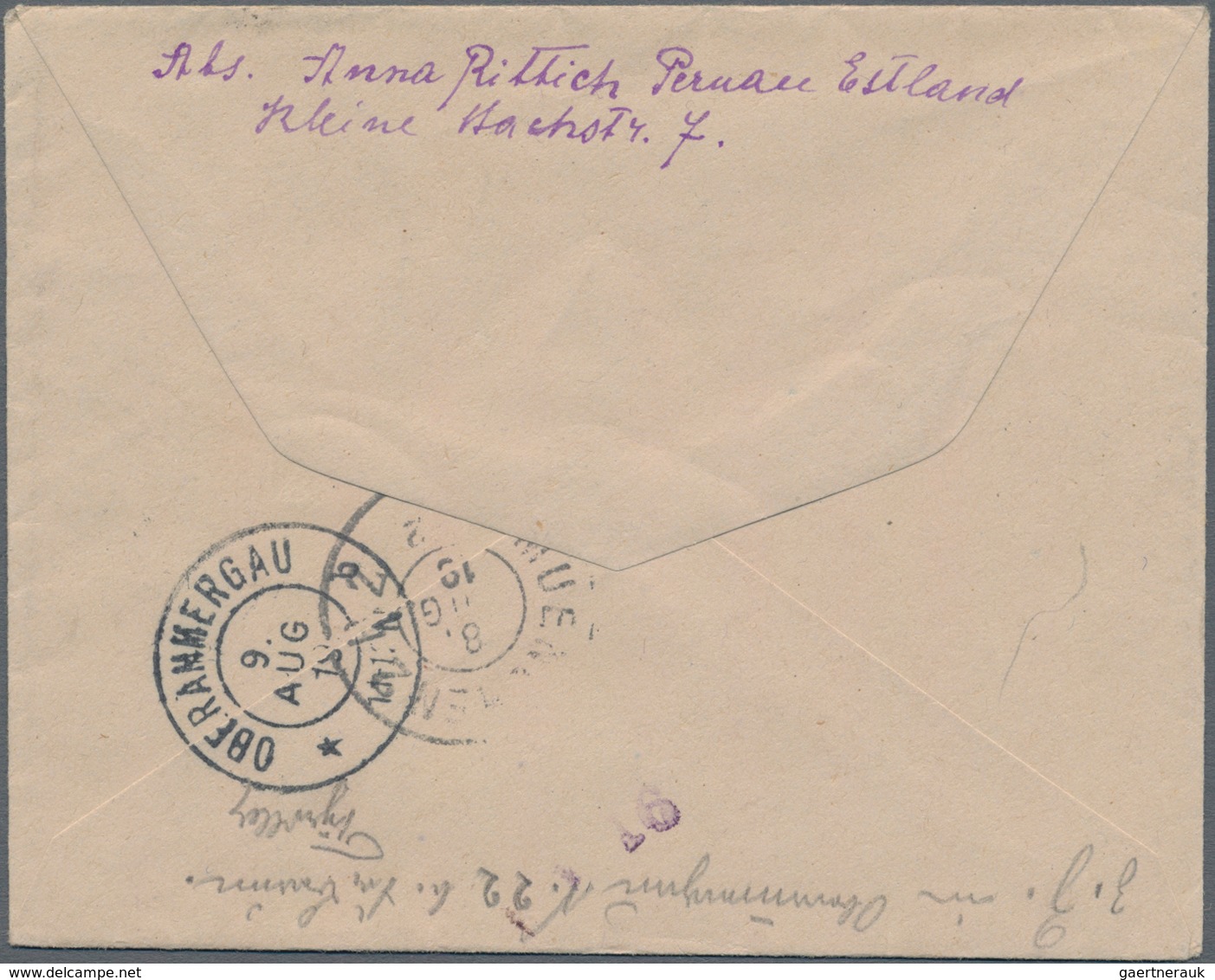 Estland: 1919, Open R-letter Delivered From Pernau 28.7. To Munich, Forwarded To Oberrammergau, Rs. - Estland