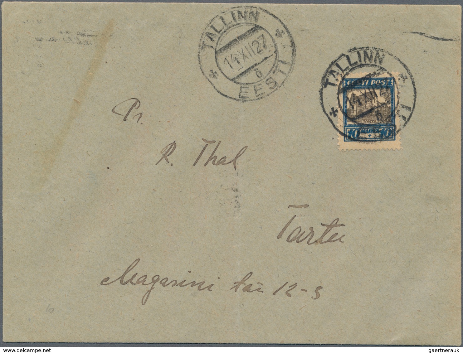 Estland: 1927, Welfare City Views 10 M + 10 M On Postage-paid Letter Front With Vertical Fold From T - Estonia