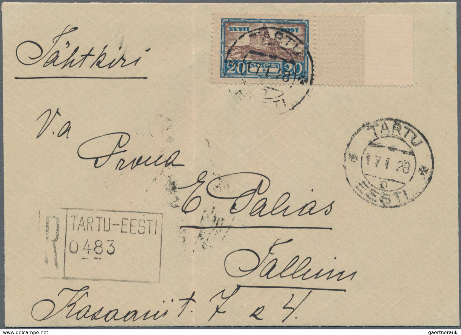 Estland: 1927, Welfare City Views 20 M + 20 M On Postage-paid Franked Letter Front Of A Registered I - Estonia