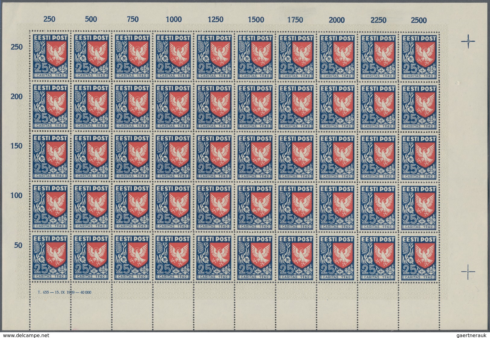 Estland: 1940, Üsihabi (Coat Of Arms), Complete Set Of Four Values In Sheets Of 50 Stamps With Print - Estland