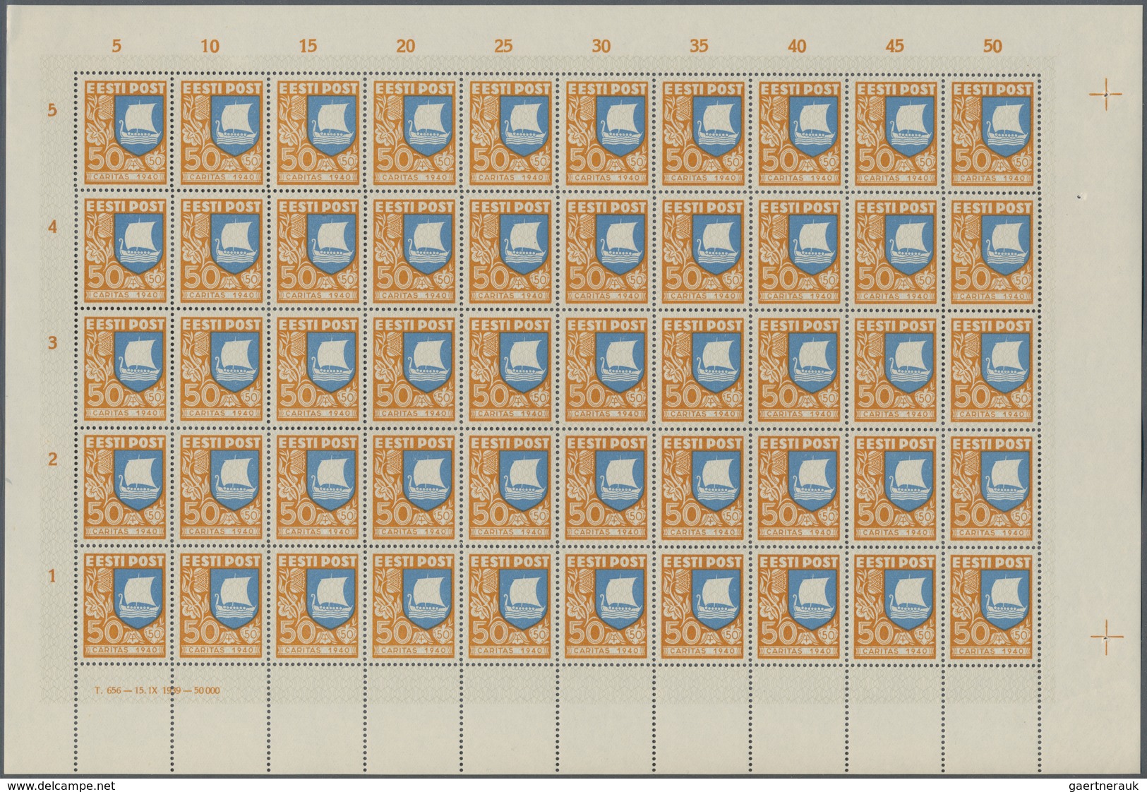 Estland: 1940, Üsihabi (Coat Of Arms), Complete Set Of Four Values In Sheets Of 50 Stamps With Print - Estland