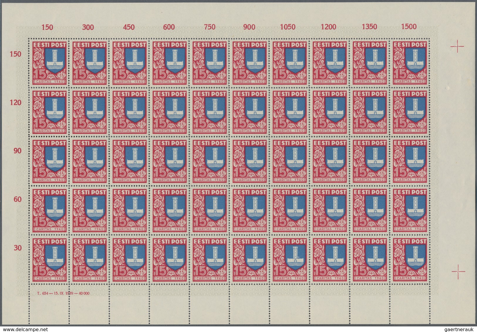 Estland: 1940, Üsihabi (Coat Of Arms), Complete Set Of Four Values In Sheets Of 50 Stamps With Print - Estland