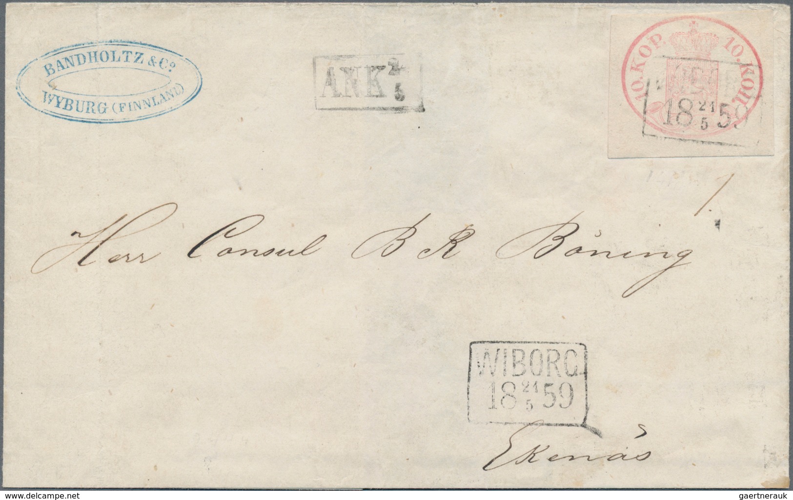 Finnland: 1856 10k. Carmine-rose, Cut Square, Used On Lettersheet From Wyburg To Ekenäs (Tammisaari) - Gebruikt