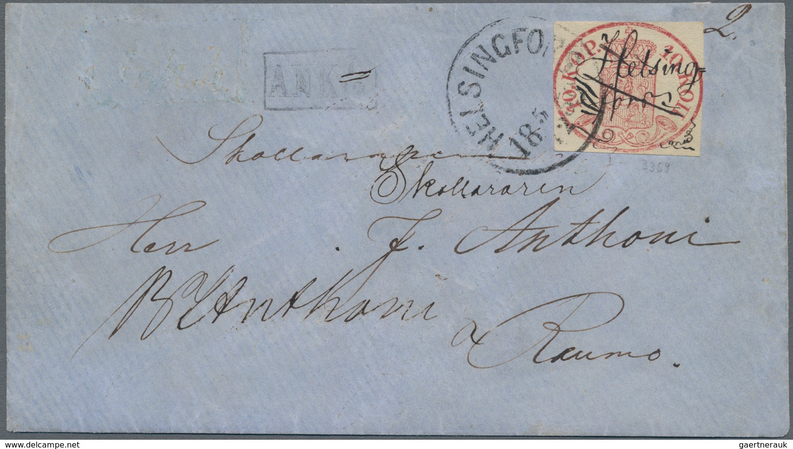 Finnland: 1856-58 10k. Carmine On Vertically LAID PAPER, Used On Cover From Helsingfors To Rauma, Ti - Used Stamps