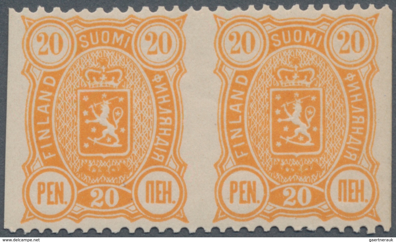 Finnland: 1889, Definitives Coat Of Arms, 20p. Orange Horizontal Pair Showing Variety "vertically Im - Used Stamps