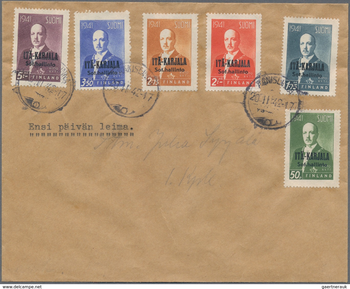 Finnland - Finn. Besetzung: Ostkarelien: 1941, Philatelic Cover With Complete Set Of Issue President - Andere & Zonder Classificatie