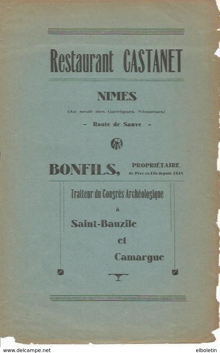 LAMINA 18631: Publicidad Del Restaurante Castanet De Nimes - Otros & Sin Clasificación