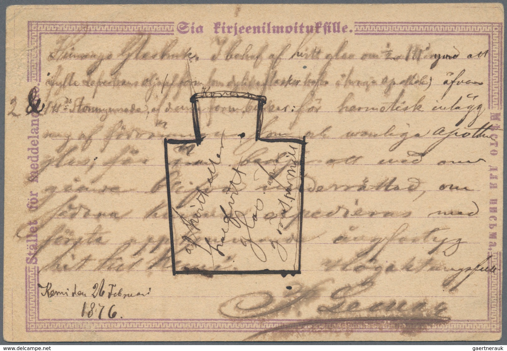 Finnland - Ganzsachen: 1876, 10 P Violet Postal Stationery Card With Blue Small Circle Cancel Of "KE - Enteros Postales