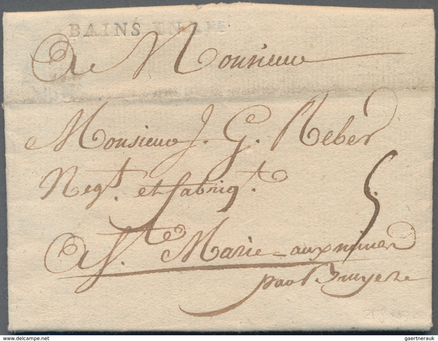 Frankreich - Vorphila: 1785, "BAINS EN LNE" One-liner (Lenain No. 1 = 21 Points) On Complete Folded - 1792-1815: Conquered Departments