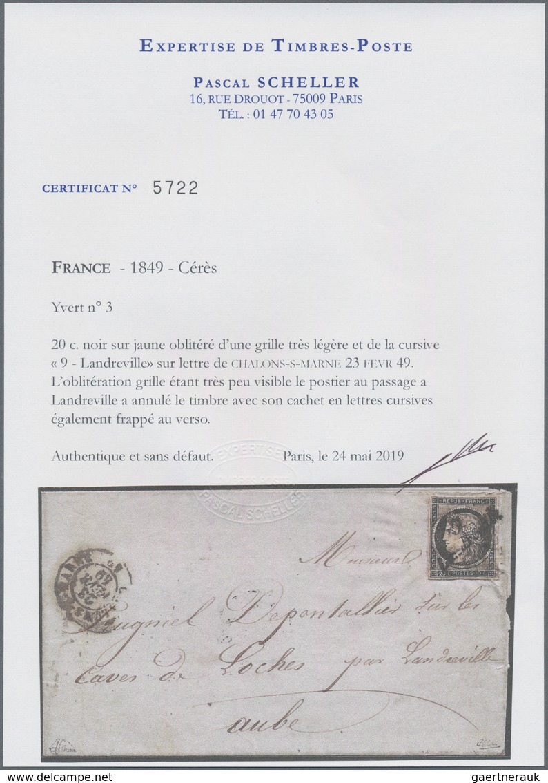 Frankreich: 1849, 1st ISSUE WITH CURSIVE STRAIGHT LINE OBLITERATION: 20c. Black On Lettersheet From - Ungebraucht