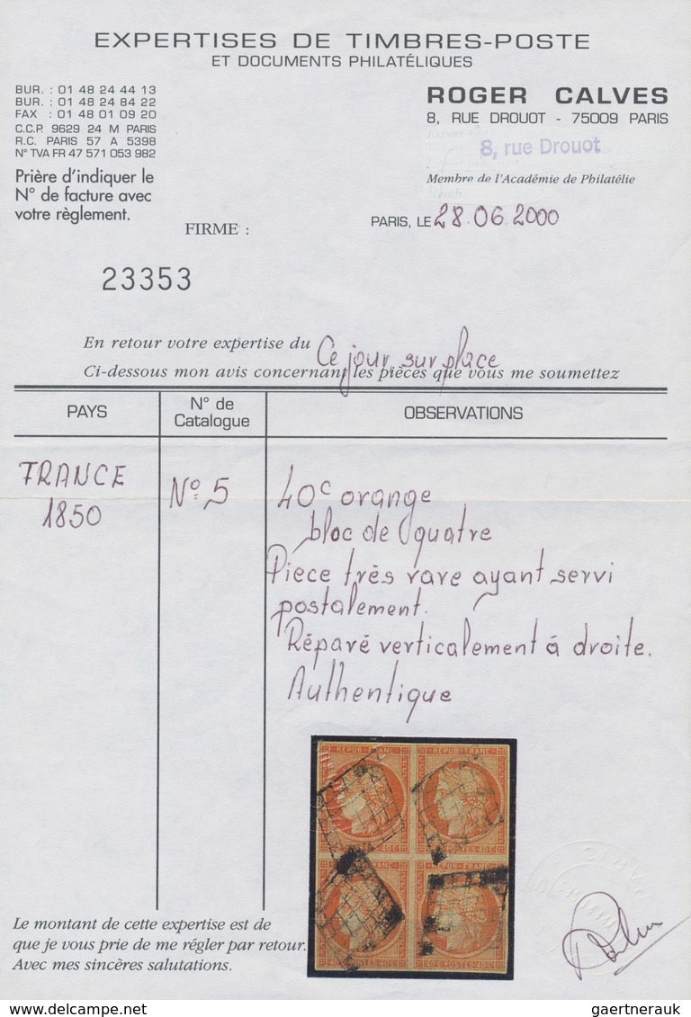 Frankreich: 1850, Ceres 40c. Orange, BLOCK OF FOUR (some Thin Spots/repairs), Bright Colour, Each St - Unused Stamps