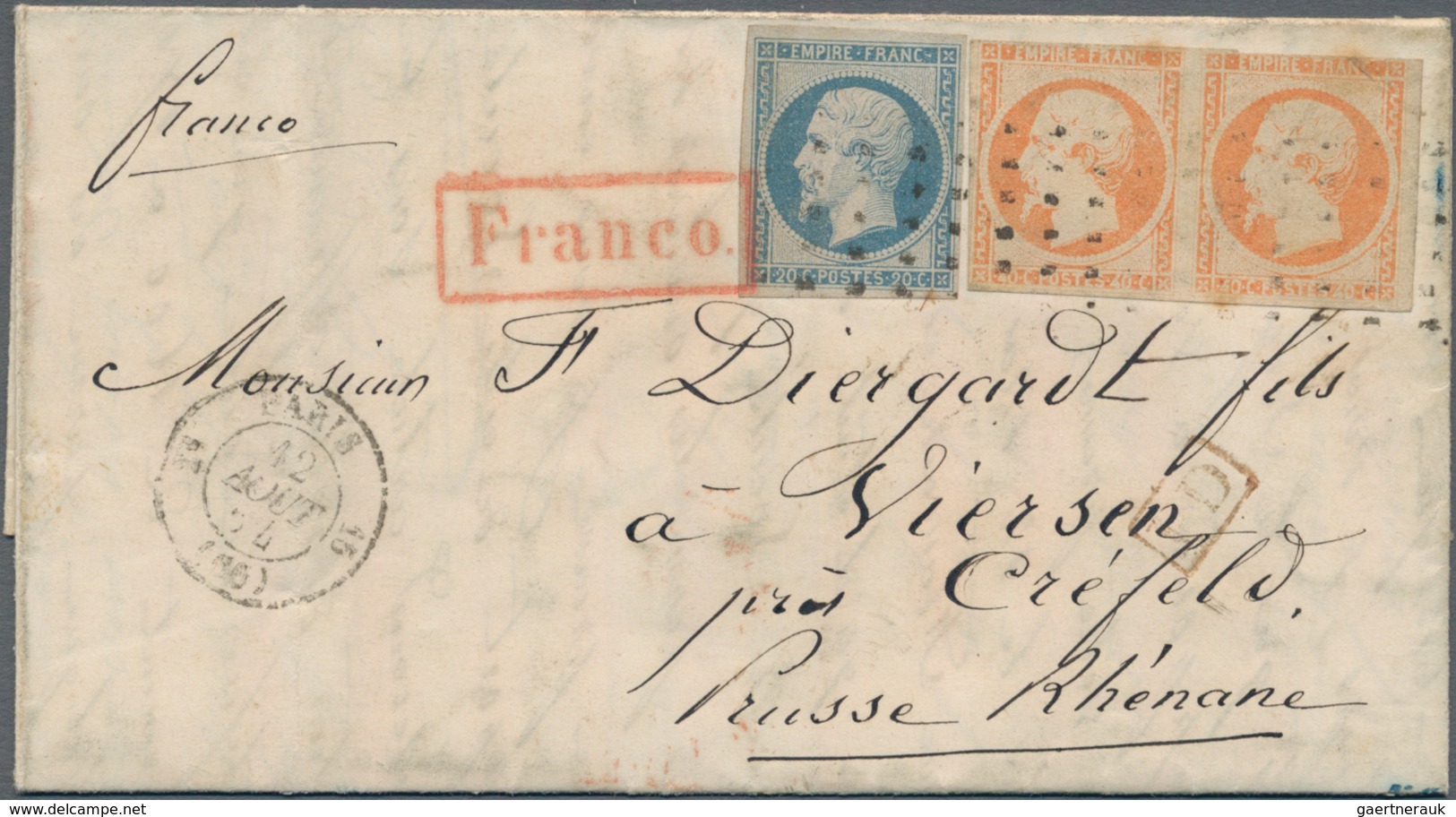 Frankreich: 1856, Two Covers Both Of One Correspondence Sent From Paris Via Aachen (transit Cancel O - Neufs