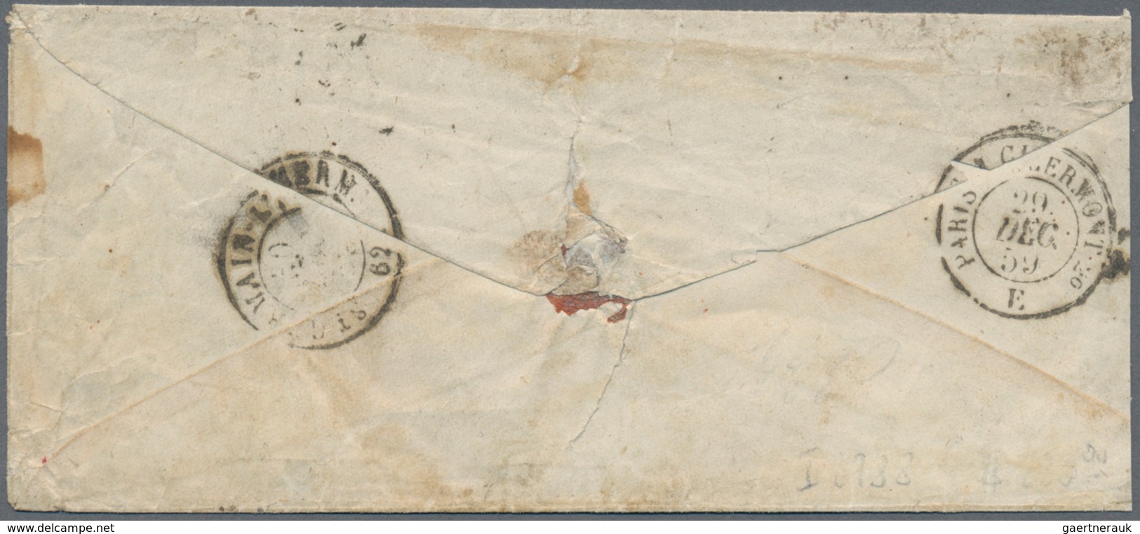 Frankreich: 1859, 20 C Blue Napoleon Single Franking On Ambossing Cover With Flower Ornaments From L - Ungebraucht