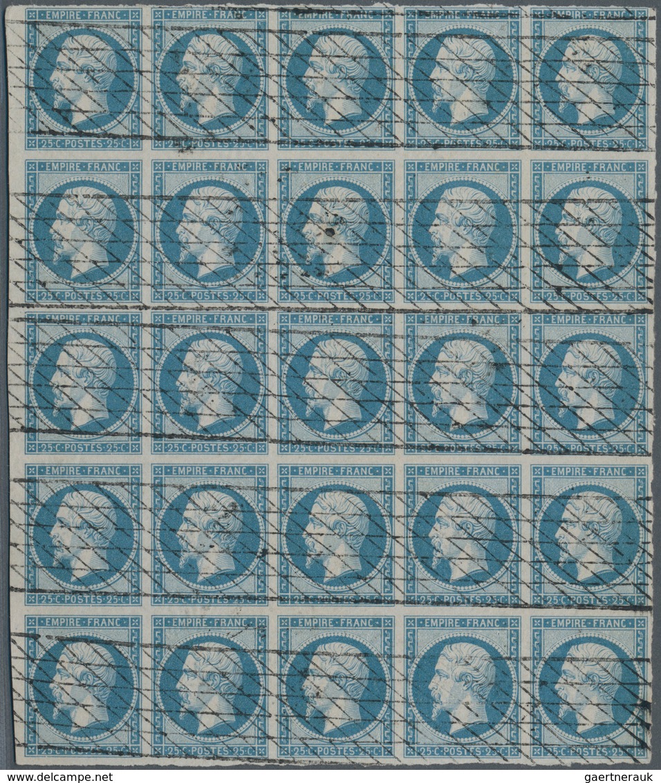 Frankreich: 1853, Empire Nd 25c. Blue, Left Marginal BLOCK OF 25, Fresh Colour And Close To Full Mar - Unused Stamps