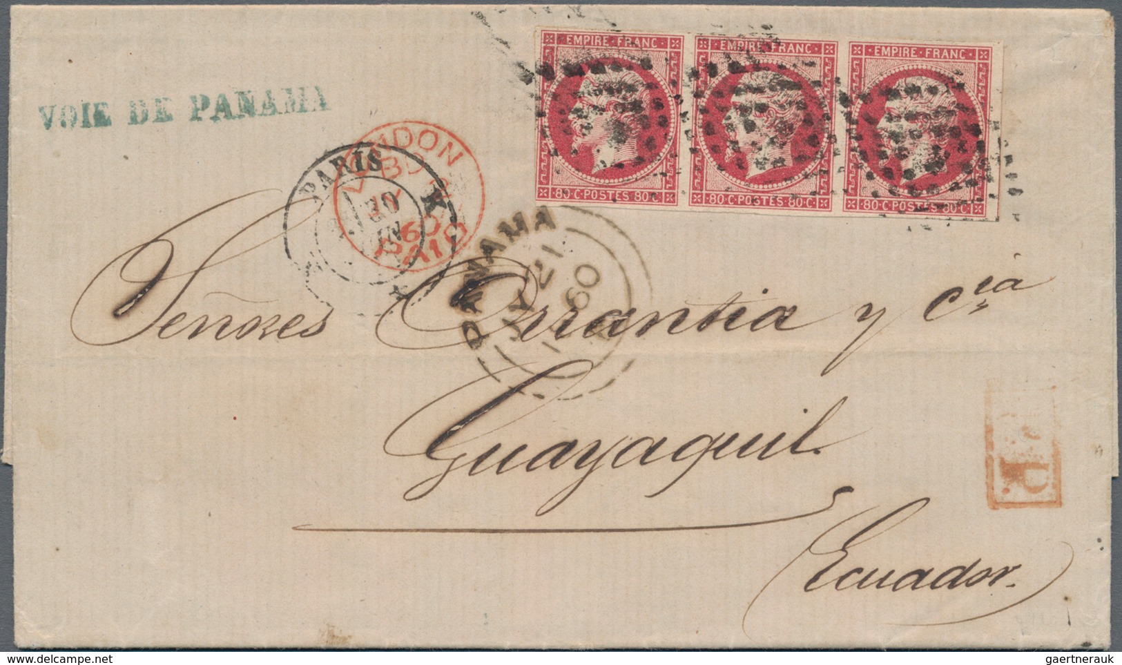 Frankreich: 1860 Entire Letter From Paris To Guayaquil, Ecuador Via London And Panama, Franked By Na - Unused Stamps