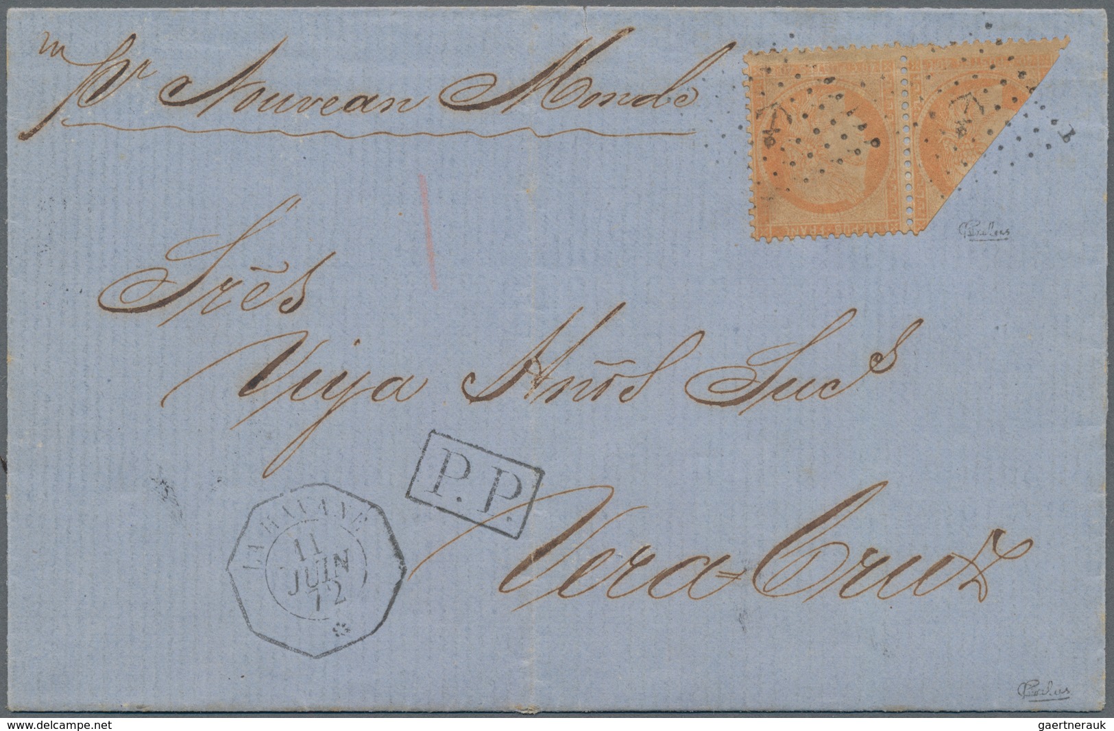 Frankreich: 1870 French Ceres 40c. Orange BISECTED Diagonally, Used In Pair With Complete Stamp On F - Ungebraucht