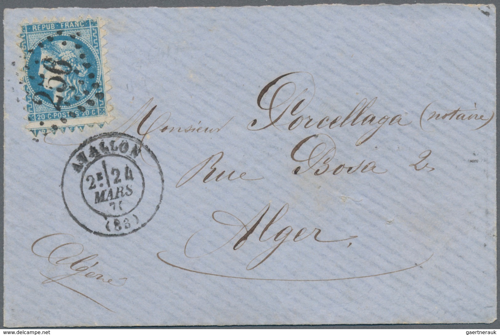 Frankreich: 1871, PIQUAGE D' AVALLON, Bordeaux Issue 20c. Blue Type III With Sawtooth Perforation, S - Ungebraucht