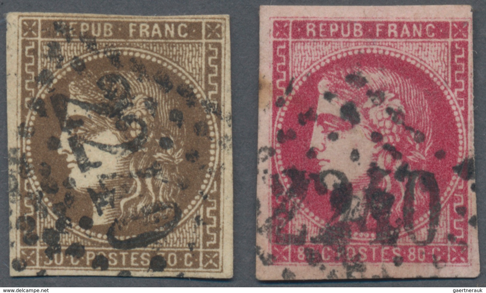 Frankreich: 1870, Bordeaux Issue, 30c. Deep Brown ("brun Fonce") And 80c. Rose-carmine, Two Used Sta - Ungebraucht