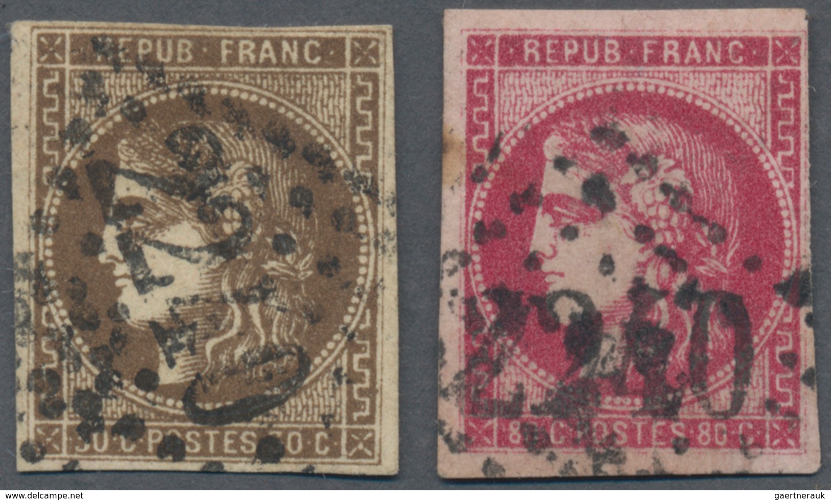 Frankreich: 1870, Bordeaux Issue, 30c. Deep Brown ("brun Fonce") And 80c. Rose-carmine, Two Used Sta - Unused Stamps