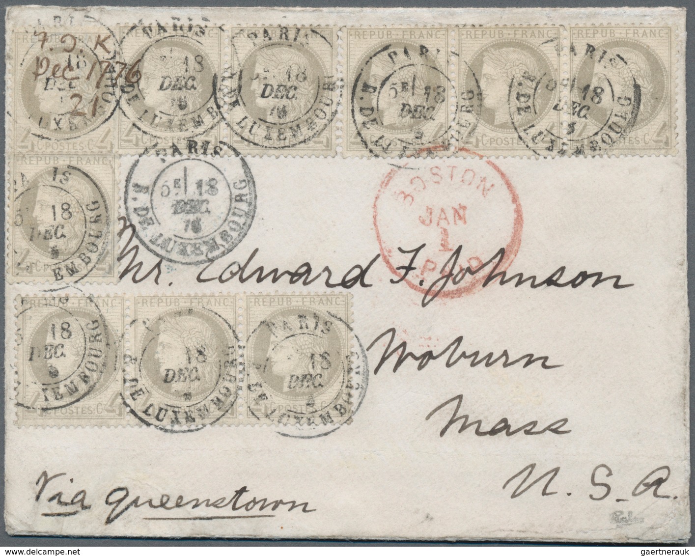 Frankreich: 1876, Ceres 4c. Grey, Ten Pieces (two Strips Of Three, One Pair And Two Singles) On Cove - Ungebraucht