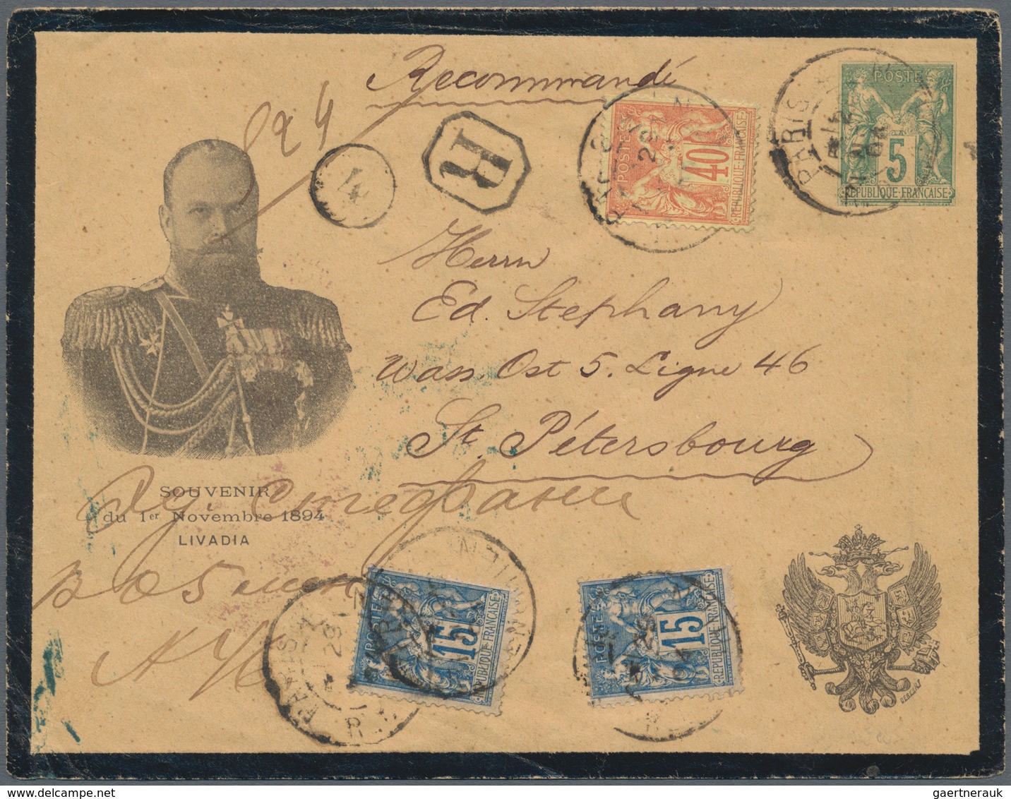Frankreich: 1884, 5 C Green Postal Stationery Mourning Letter "Souvenir Du 1er Novembre 1894 LIVADIA - Ungebraucht