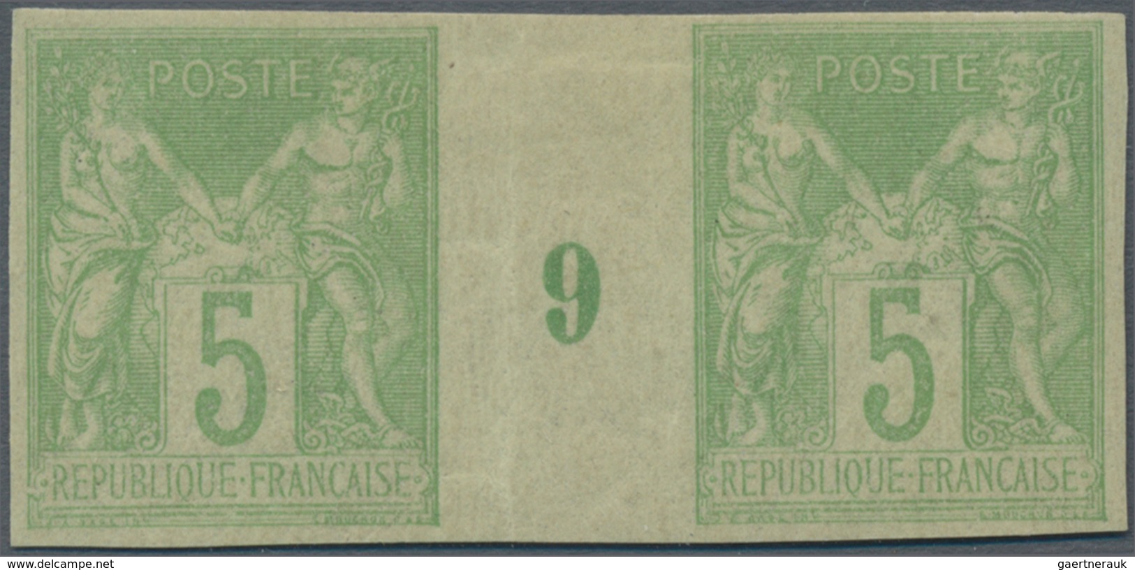 Frankreich: 1898, Type Sage 5c. Yellow-green, Type III "N Sous B", IMPERFORATED Gutter Pair With Mil - Ungebraucht