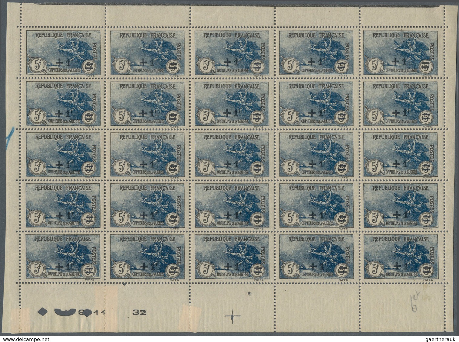 Frankreich: 1922, War Orphans Revaluation Overprints, 2c.+1c.-5fr.+1fr., Complete Set Of Eight Value - Ungebraucht