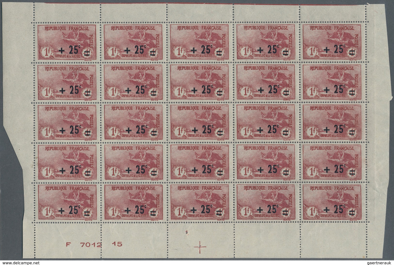 Frankreich: 1922, War Orphans Revaluation Overprints, 2c.+1c.-5fr.+1fr., complete set of eight value