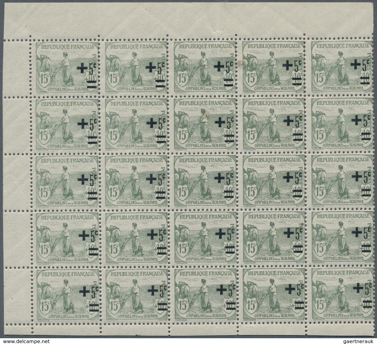 Frankreich: 1922, War Orphans Revaluation Overprints, 2c.+1c.-5fr.+1fr., complete set of eight value