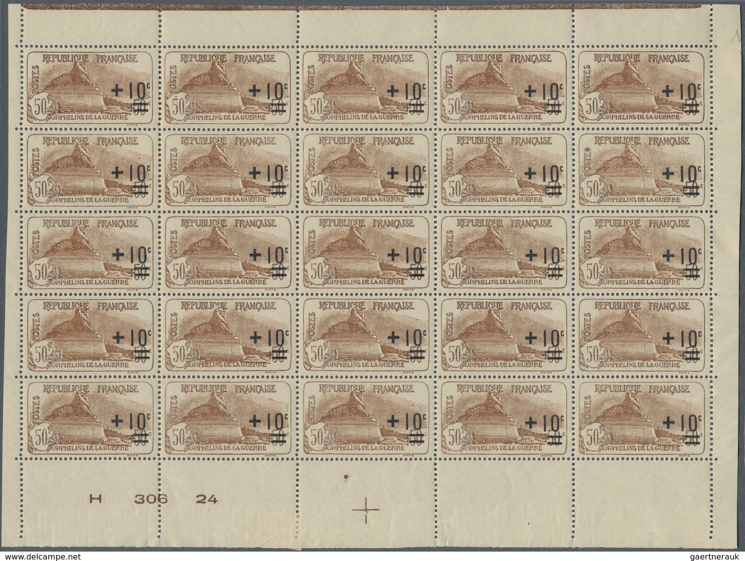 Frankreich: 1922, War Orphans Revaluation Overprints, 2c.+1c.-5fr.+1fr., complete set of eight value