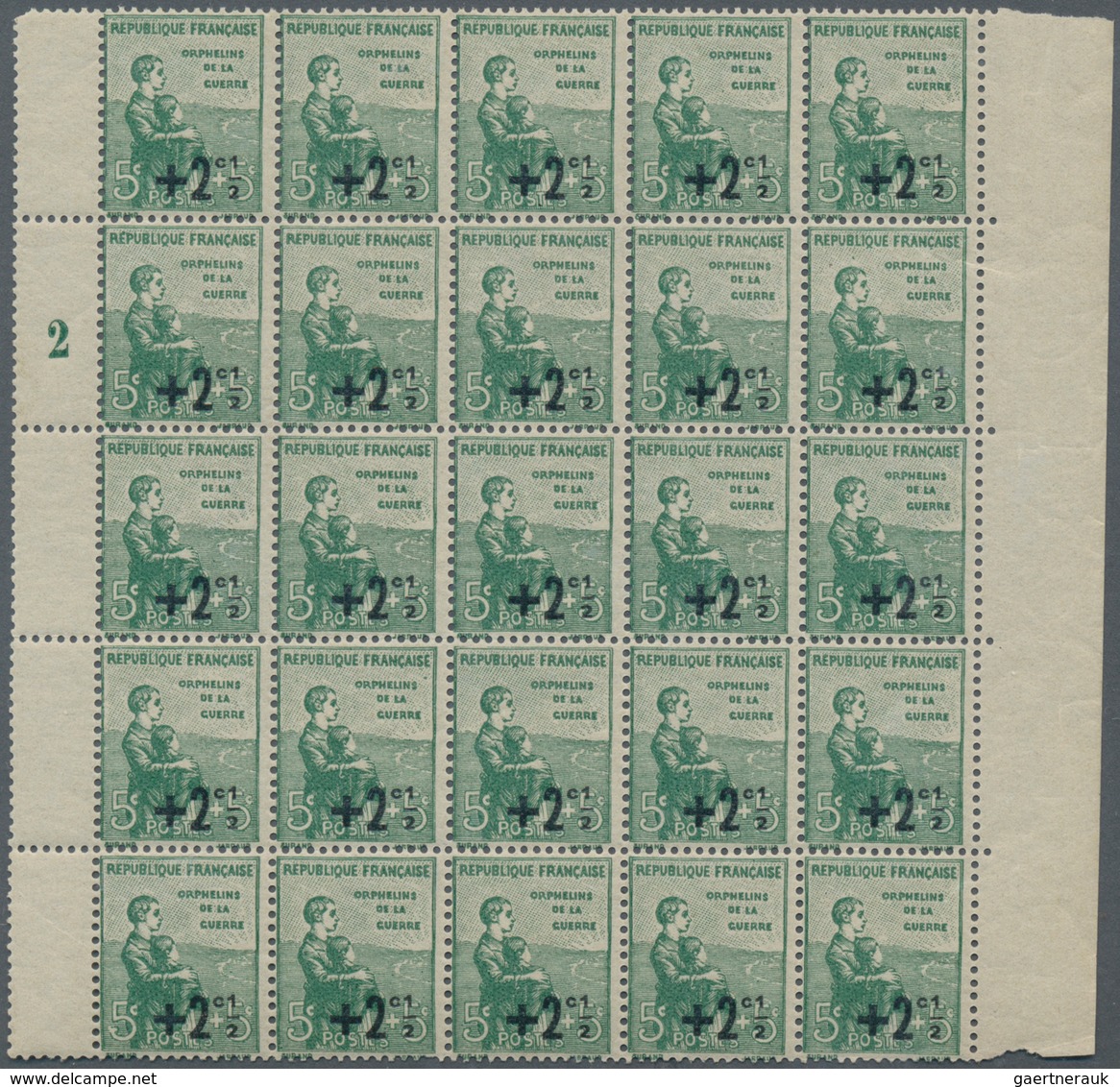 Frankreich: 1922, War Orphans Revaluation Overprints, 2c.+1c.-5fr.+1fr., complete set of eight value