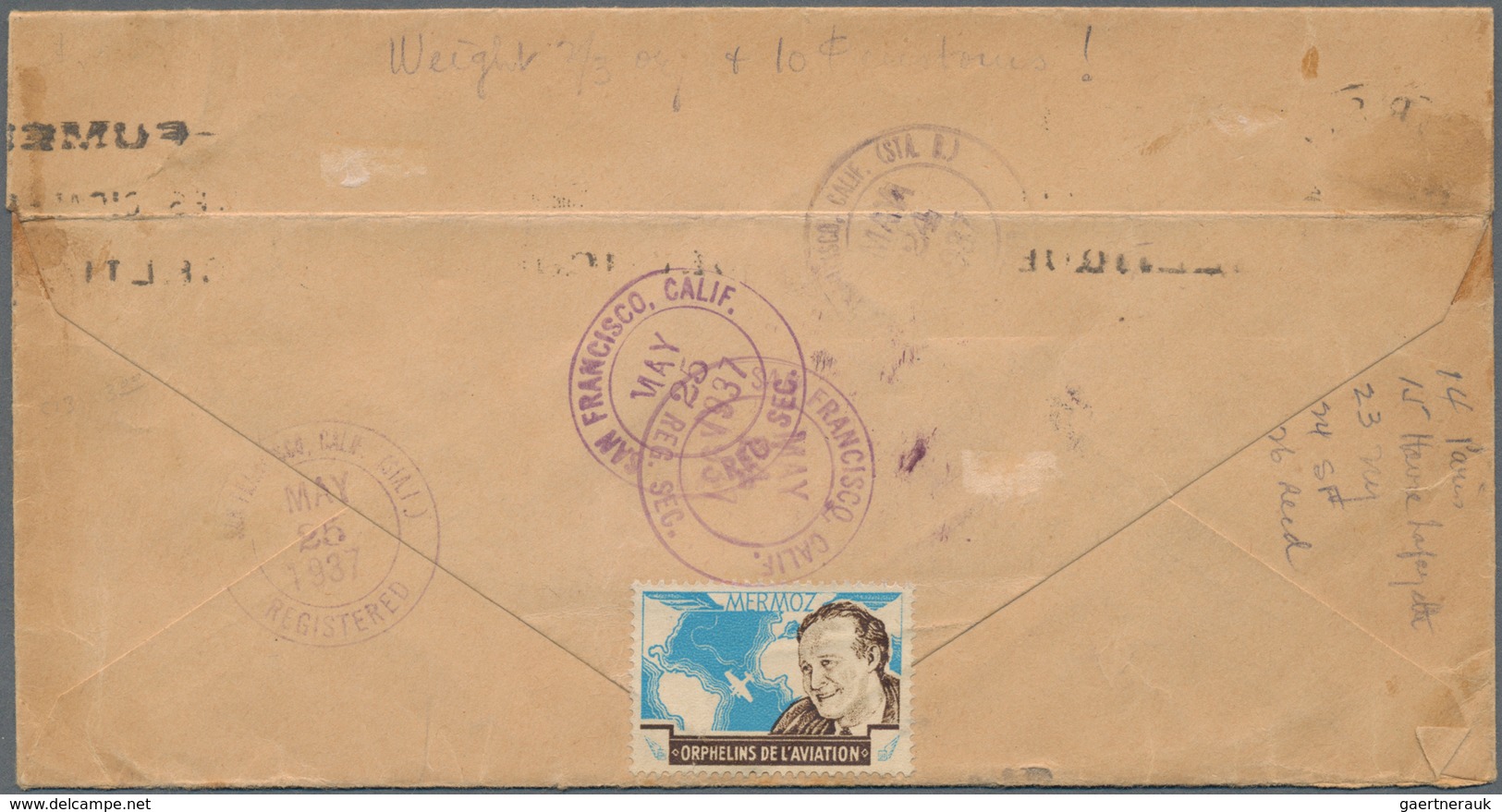 Frankreich: 1937 (14.5.), Registered Airmail Cover Bearing Airmail Issue 3.50fr. Redbrown Used From - Ungebraucht