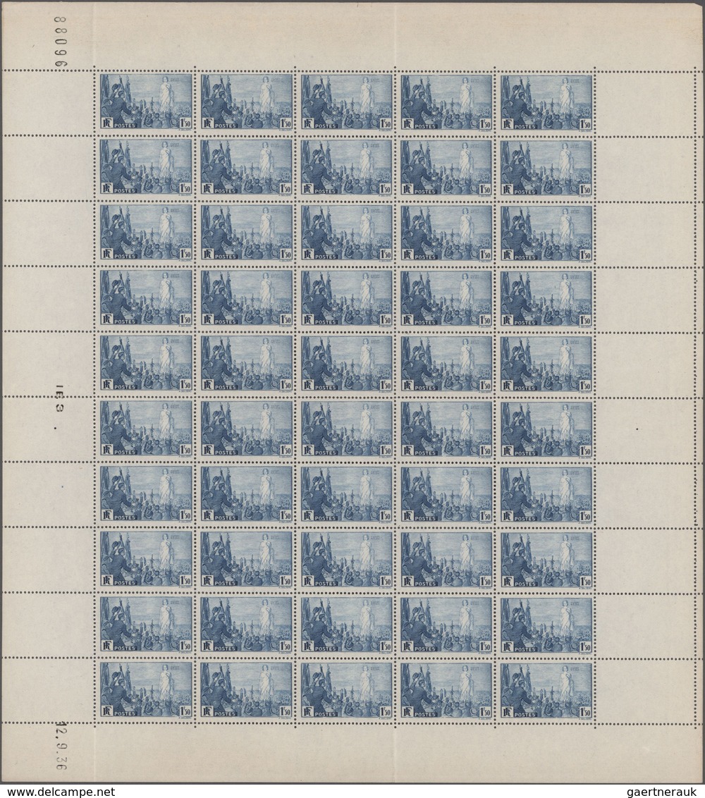 Frankreich: 1936, International Peace Union 1,50fr. Blue In A Complete (folded) Sheet Of 50 With Mar - Ungebraucht