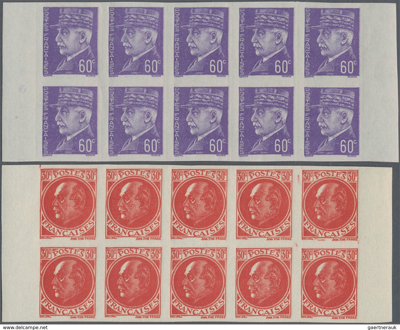 Frankreich: 1941/1942, definitive issue Marshall Petain complete set of 22 in IMPERFORATED blocks of