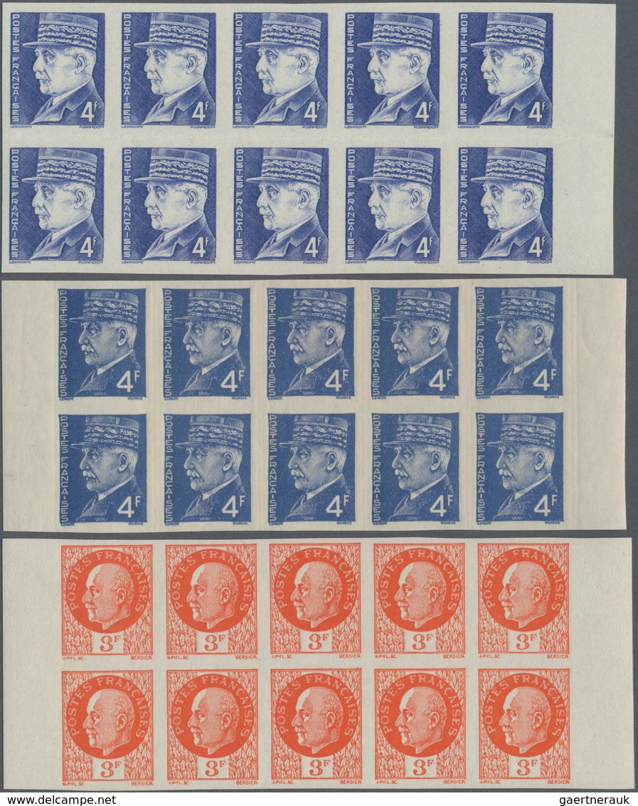 Frankreich: 1941/1942, definitive issue Marshall Petain complete set of 22 in IMPERFORATED blocks of