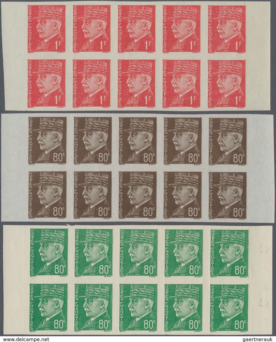 Frankreich: 1941/1942, definitive issue Marshall Petain complete set of 22 in IMPERFORATED blocks of